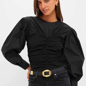 Tuckernuck Hyacinth House Black Ruched Blouse